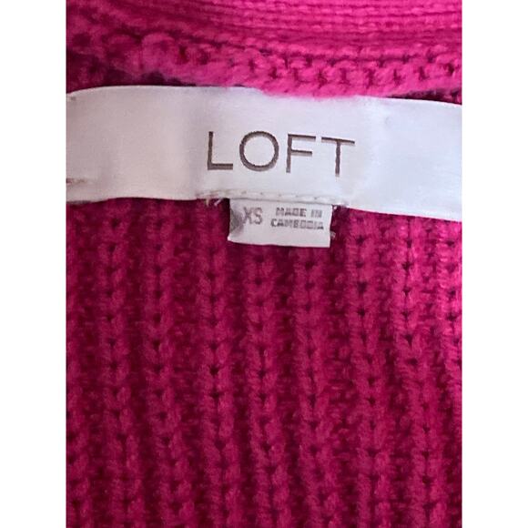 LOFT Women's Pink Chucky Knit Button V-neck Long Sleeve Crop Cardigan Sweater XS - Picture 4 of 5